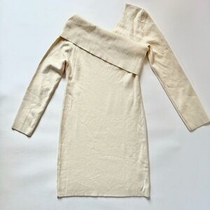 Peach Love California Ribbed Off-Shoulder Sweater Dress - Cream